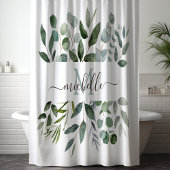 Monogram Sage Green Eucalyptus Greenery Leaves Douchegordijn