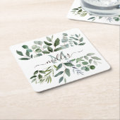 Monogram Sage Green Eucalyptus Greenery Leaves Kartonnen Onderzetters (Schuin)