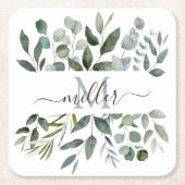 Monogram Sage Green Eucalyptus Greenery Leaves Kartonnen Onderzetters (Voorkant)