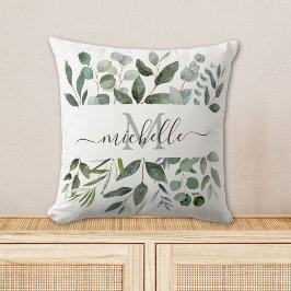 Monogram Sage Green Eucalyptus Greenery Leaves Kussen