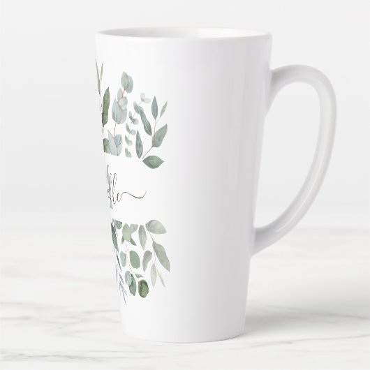 Monogram Sage Green Eucalyptus Greenery Leaves Latte Mok (Rechts)