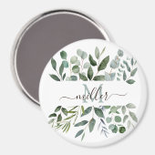 Monogram Sage Green Eucalyptus Greenery Leaves Magneet (Voorkant / Achterkant)