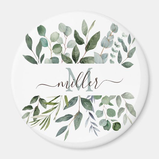 Monogram Sage Green Eucalyptus Greenery Leaves Magneet (Voorkant)