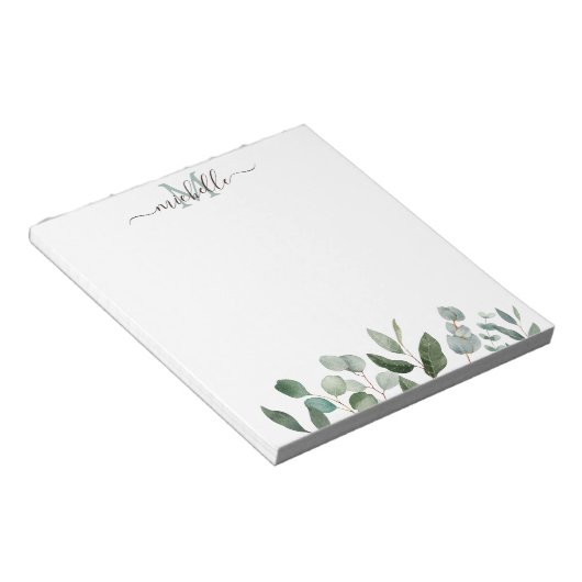 Monogram Sage Green Eucalyptus Greenery Leaves Notitieblok (Schuin)