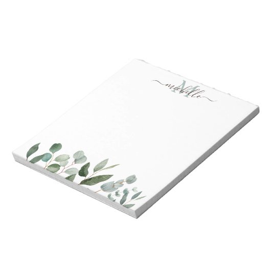 Monogram Sage Green Eucalyptus Greenery Leaves Notitieblok (Linkerzijde)