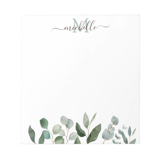 Monogram Sage Green Eucalyptus Greenery Leaves Notitieblok (Voorkant)