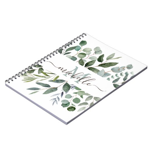 Monogram Sage Green Eucalyptus Greenery Leaves Notitieboek (Linkerzijde)