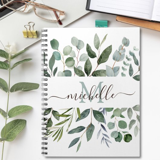 Monogram Sage Green Eucalyptus Greenery Leaves Notitieboek