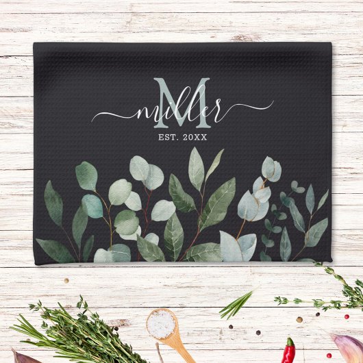 Monogram Sage Green Eucalyptus Greenery Leaves Theedoek
