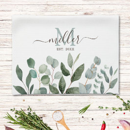 Monogram Sage Green Eucalyptus Greenery Leaves Theedoek