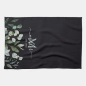 Monogram Sage Green Eucalyptus Greenery Leaves Theedoek (Horizontaal)