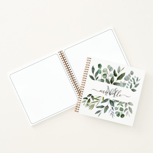 Monogram Sage Green Eucalyptus Greenery Notitieboek (Binnen)