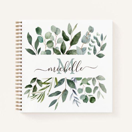 Monogram Sage Green Eucalyptus Greenery Notitieboek (Voorkant)