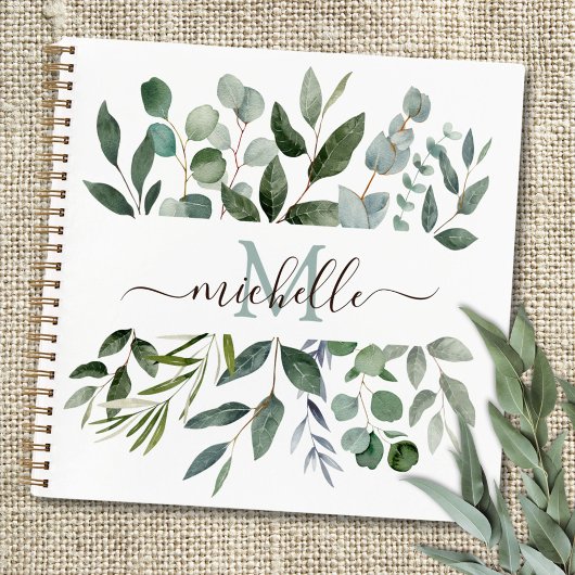 Monogram Sage Green Eucalyptus Greenery Notitieboek