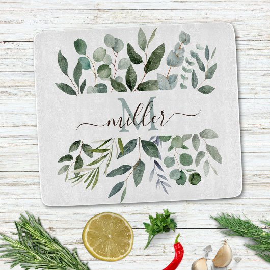 Monogram Sage Green Eucalyptus Groene Bladeren   Snijplank