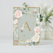 Monogram Sage Green Floral Elegant Letter A Bedankkaart (Staand voorkant)