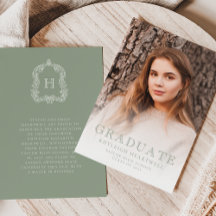 Monogram Sage Green Foto Afstuderen Aankondiging