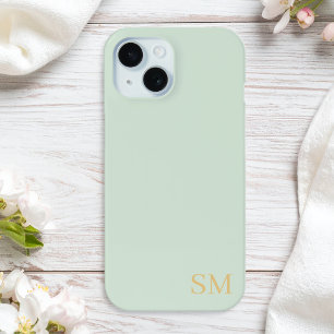 Monogram Sage Green Gold Minimalistische Initialen iPhone 15 Case