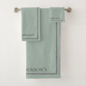 Monogram Sage Green Grey Border Gift Bad Handdoek (Insitu)