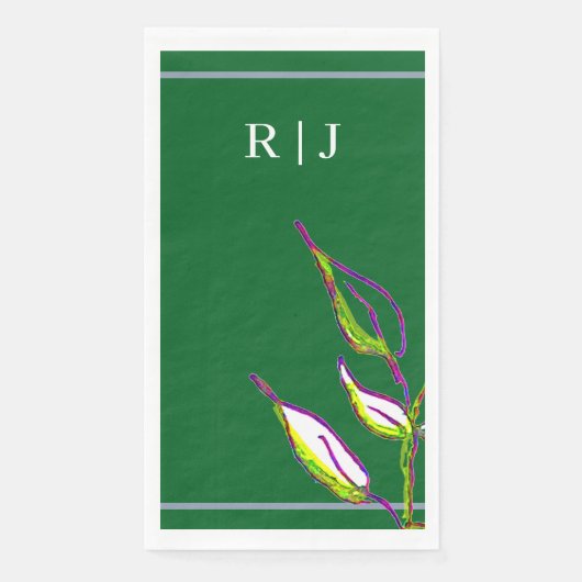 Monogram Sage Green Leaf Art Dusty Blue Wedding Servet (Voorkant)