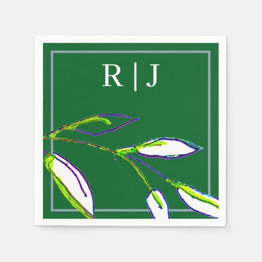 Monogram Sage Green Leaf Art Dusty Blue Wedding Servet (Voorkant)