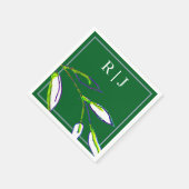Monogram Sage Green Leaf Art Dusty Blue Wedding Servet (Hoek)