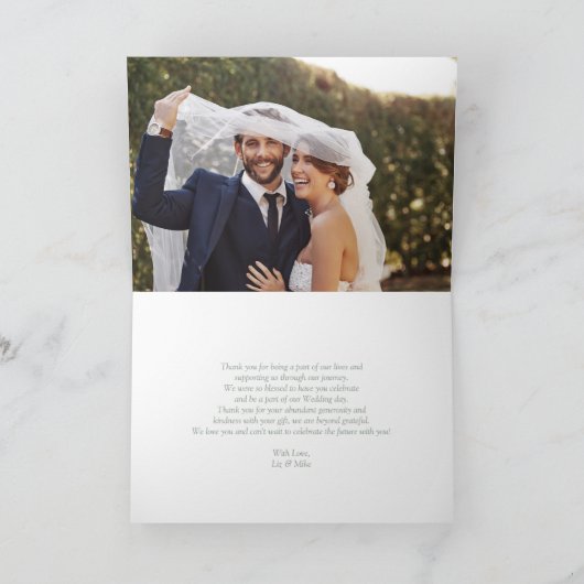 Monogram Sage Green Leaf Trouwfoto Dank u Kaart (Binnen)