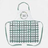 Monogram Sage Green Leaves Gingham Plaid Pattern Schort (Voorkant)