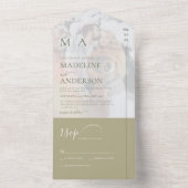 Monogram Sage Green met bedekte fotobruiloft All In One Uitnodiging (Binnen)