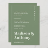 Monogram Sage Green Minimal Wedding Kaart (Voorkant / Achterkant)