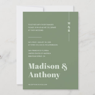 Monogram Sage Green Minimal Wedding Kaart