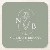 Monogram Sage Green Minimalist Elegant Wedding Kartonnen Onderzetters (Voorkant)