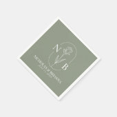 Monogram Sage Green Minimalist Elegant Wedding Servet (Hoek)