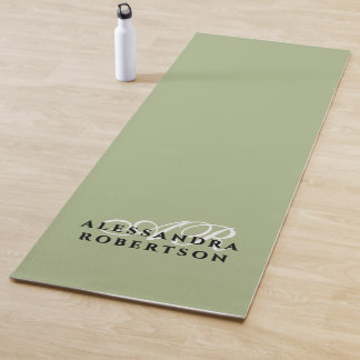 Monogram Sage Green Minimalist White Black Stylish Yogamat
