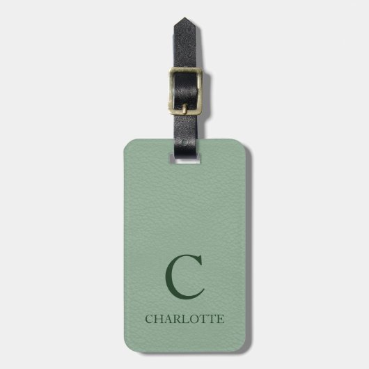 Monogram Sage Green Printed Leather Art, aangepast Bagagelabel (Voorkant verticaal)