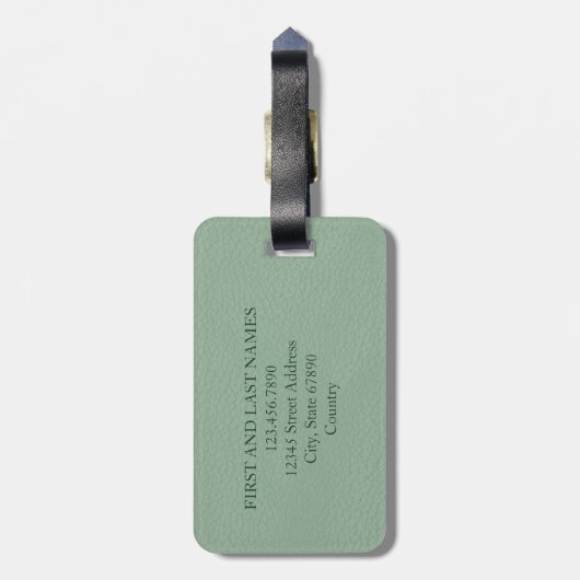 Monogram Sage Green Printed Leather Art, aangepast Bagagelabel (Achterkant verticaal)