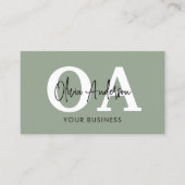 Monogram Sage Green QR Code Modern Minimalist Visitekaartje (Voorkant)