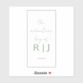 Monogram Sage Green Quote Adventure Begins Wedding Sticker (Vel)