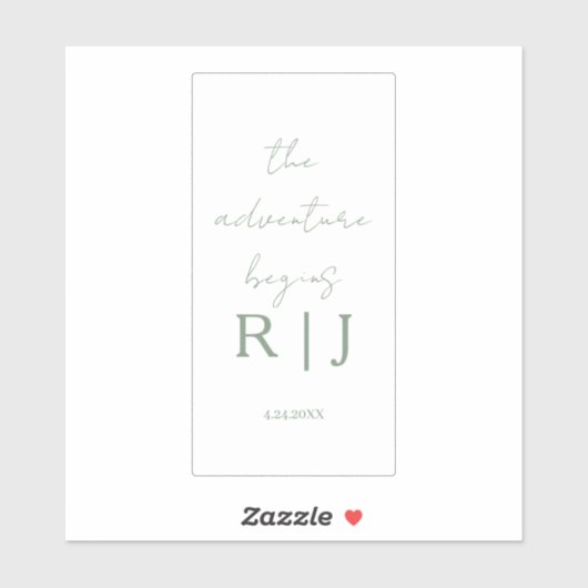 Monogram Sage Green Quote Adventure Begins Wedding Sticker (Vel)