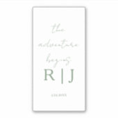 Monogram Sage Green Quote Adventure Begins Wedding Sticker (Voorkant)