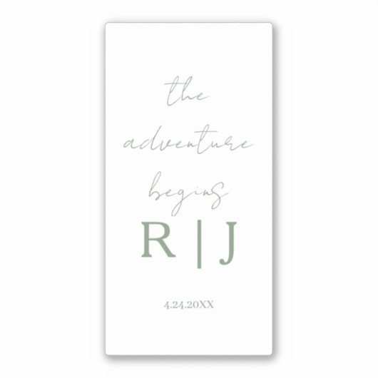 Monogram Sage Green Quote Adventure Begins Wedding Sticker (Voorkant)