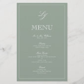 Monogram Sage Green Script Elegant Wedding Menu (Voorkant)