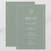Monogram Sage Green Script Elegant Wedding Menu (Voorkant / Achterkant)