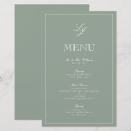 Monogram Sage Green Script Elegant Wedding Menu