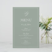 Monogram Sage Green Script Elegant Wedding Menu (Staand voorkant)