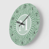 Monogram Sage Green Spirals - Gepersonaliseerd Grote Klok (Hoek)