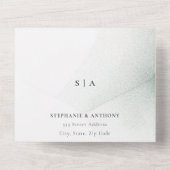 Monogram Sage Green Waterverf Wash Wedding All In One Uitnodiging (Achterkant)