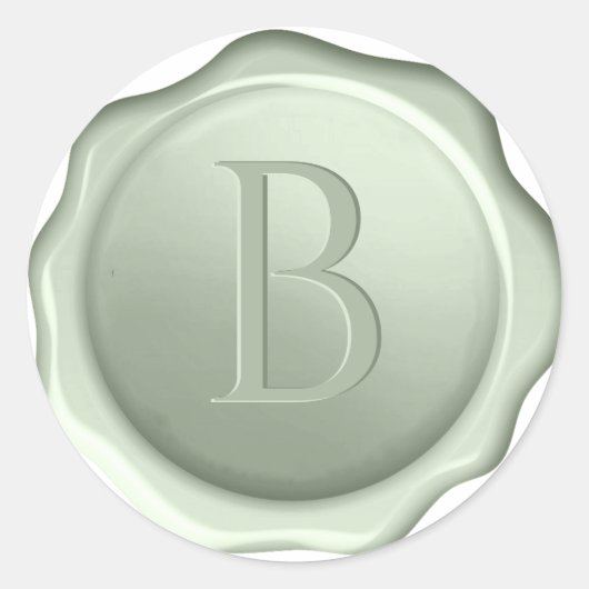 Monogram Sage Green Wax Seal Initiaal in reliëfdru Ronde Sticker (Voorkant)