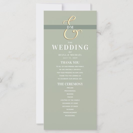 Monogram Sage Green Wedding Program (Voorkant)
