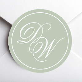 Monogram Sage Groen Eenvoudig Wit Script 2 Initial Ronde Sticker